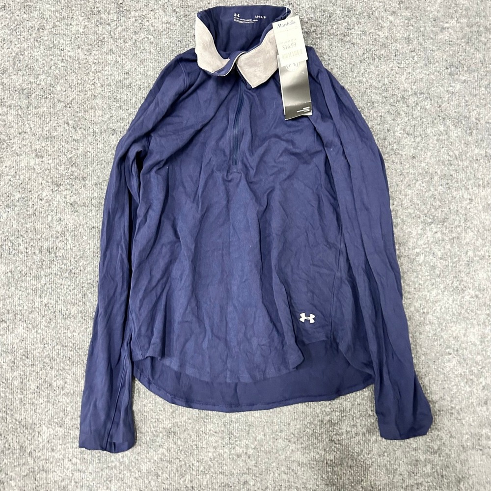Under Armour Pullover Womens Size LG Navy Blue Quarter Zip Long Sleeve Athletic